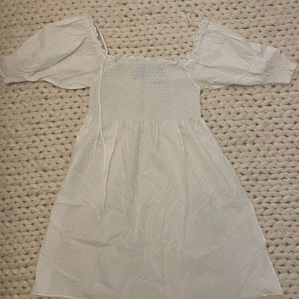 Hill House White Smocked Mini Dress with Puff Sleeves